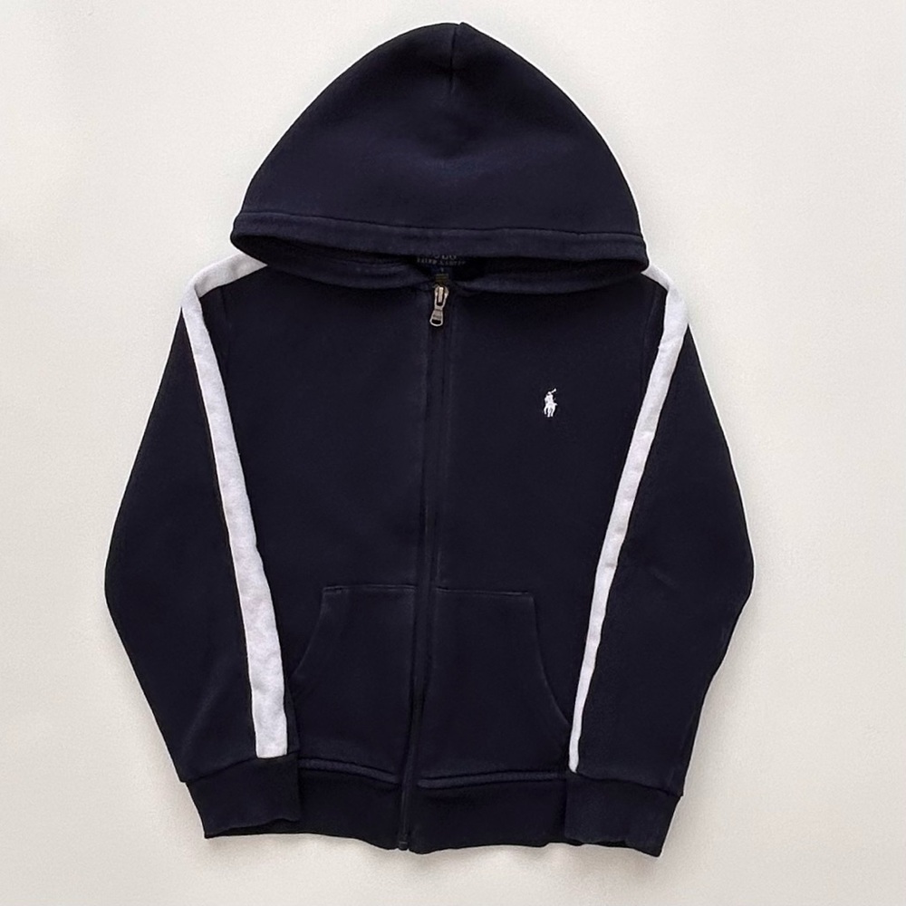 Polo Ralph Lauren Full ZipHoodie Boys Kids Youth Size 7 Navy Blue Striped
